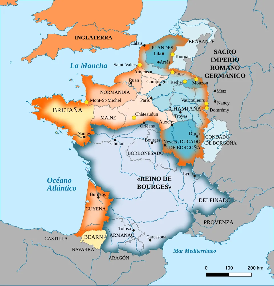 Situação territorial da França em 1429 durante a Guerra dos Cem Anos.