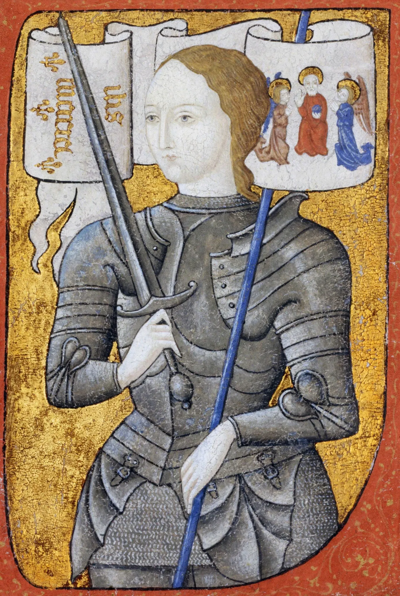 Manuscrito do séc. XV: Joana e seu estandarte.