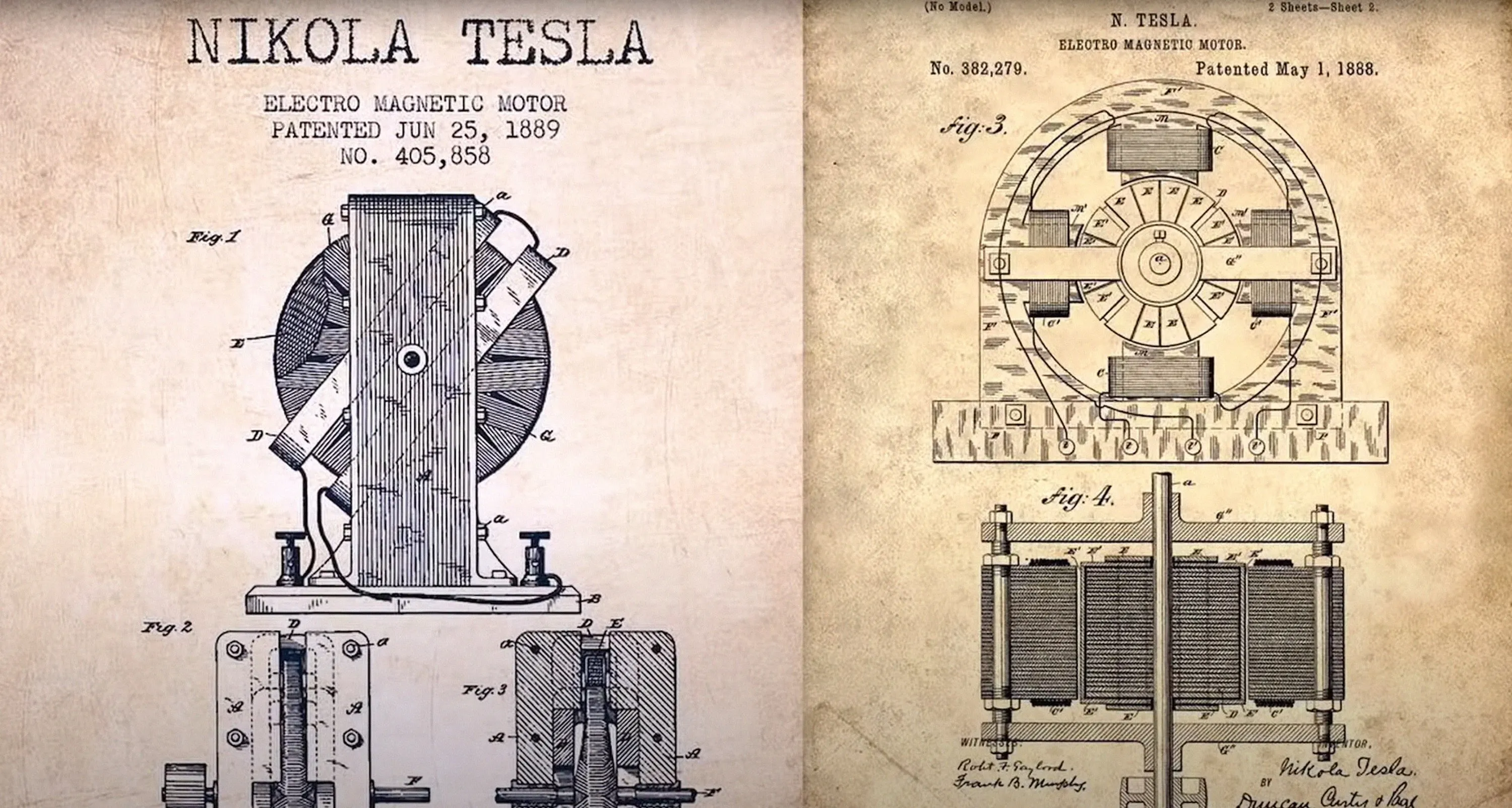 Patente original do Motor de Indução CA de Tesla (1888).